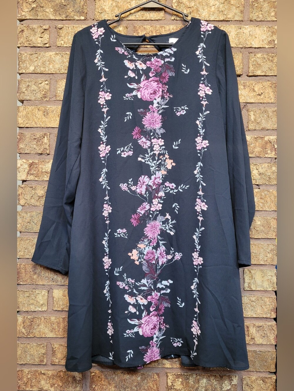 Xhilaration Black Long-Sleeve Floral Tunic Dress Size Large Casual Feminine
